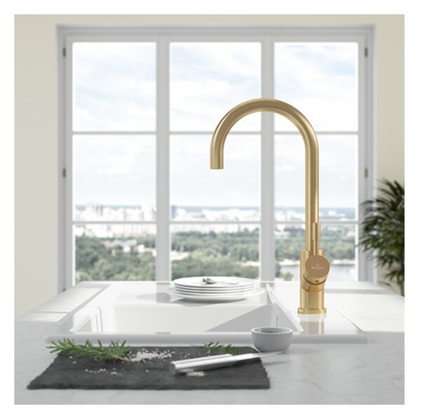 Villeroy & Boch Umbrella - Drezová batéria stojanková, otočné rameno, matná zlatá 92530003