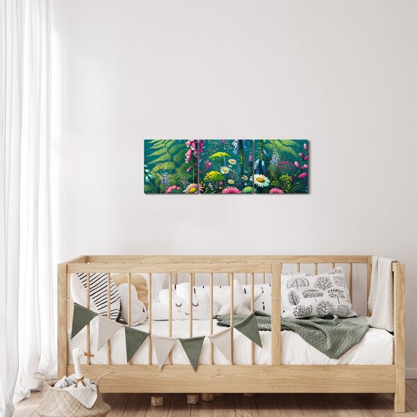 Obraz - Lúčne kvety (s hodinami) (90x30 cm)