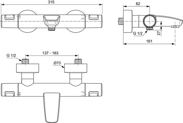 Ideal Standard CeraTherm T25 - Vaňová termostatická batéria nástenná, čierna matná A7544XG