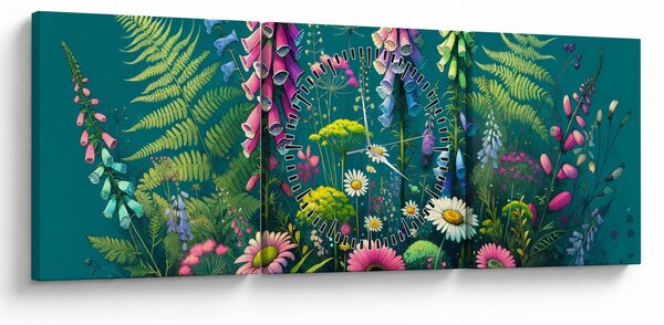 Obraz - Lúčne kvety (s hodinami) (90x30 cm)