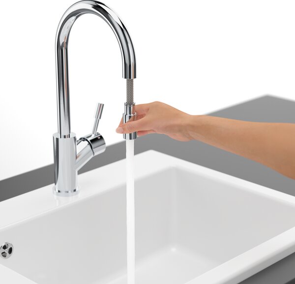 Villeroy & Boch Umbrella Flex - Drezová batéria stojanková s výsuvnou sprchou, lesklá nerez 925400LE