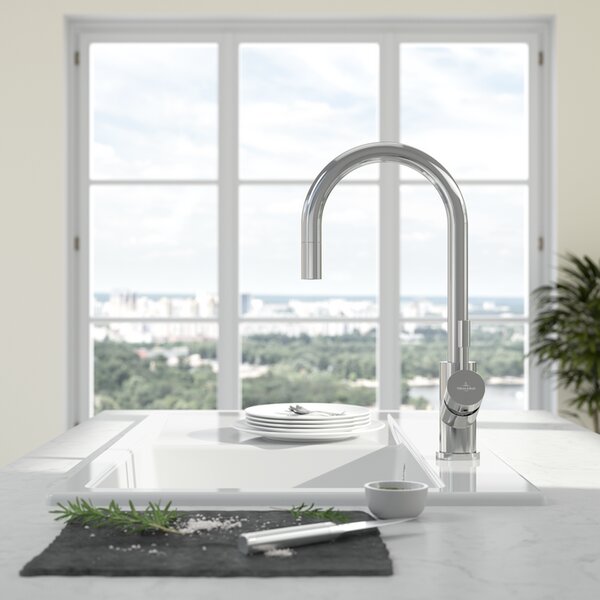 Villeroy & Boch Umbrella Flex - Drezová batéria stojanková s výsuvnou sprchou, lesklá nerez 925400LE