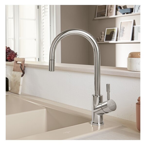Villeroy & Boch Umbrella Flex - Drezová batéria stojanková s výsuvnou sprchou, lesklá nerez 925400LE
