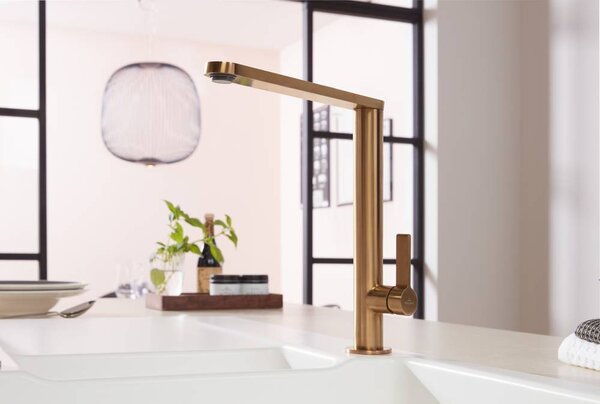 Villeroy & Boch Finera - Drezová batéria stojanková, otočné rameno, bronz 92700004