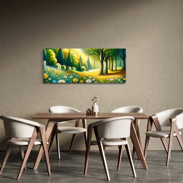 Obraz - Dedina v žlto-zelenej (120x50 cm)
