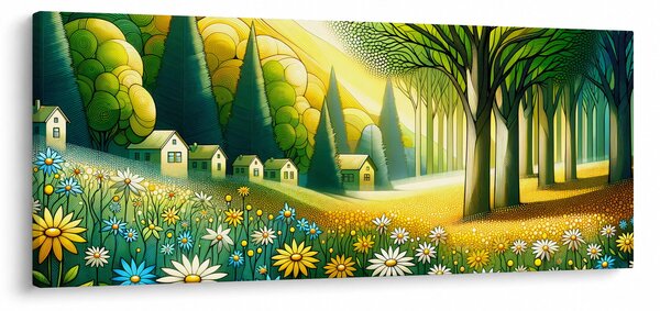 Obraz - Dedina v žlto-zelenej (120x50 cm)