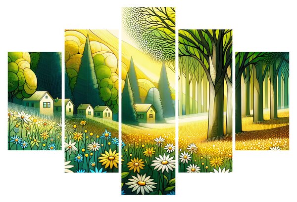 Obraz - Dedina v žlto-zelenej (150x105 cm)