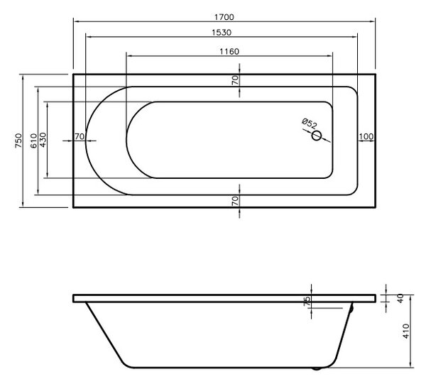 Vima 711 ANSE - Vaňa 1700x750 mm, biela