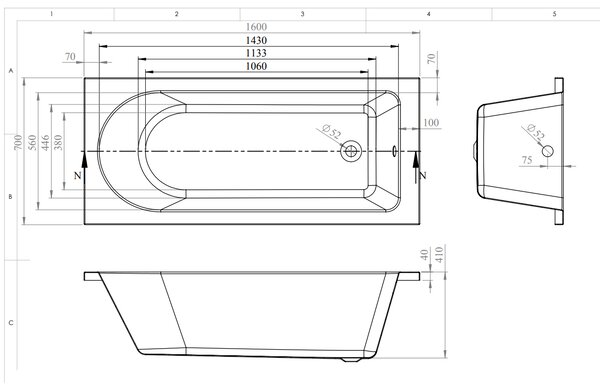 Vima 710 ANSE - Vaňa 1600x700 mm, biela