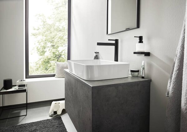 Hansgrohe Finoris - Páková umývadlová batéria 260 pre umývadlové misy s odtokovou súpravou Push-Open, čierna matná 76070670