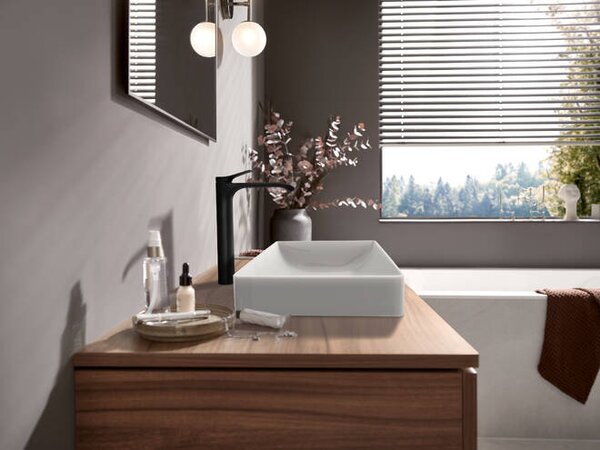Hansgrohe Vivenis - Páková umývadlová batéria 250 pre umývadlové misy, s odtokovou súpravou s tiahlom, čierna matná 75040670