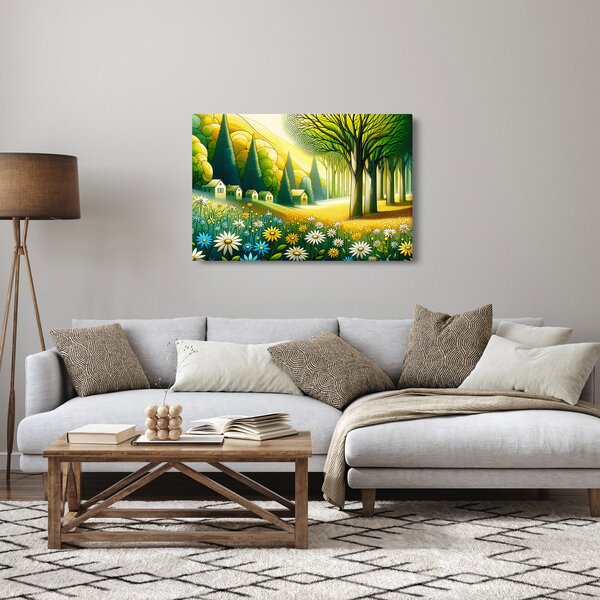 Obraz - Dedina v žlto-zelenej (90x60 cm)