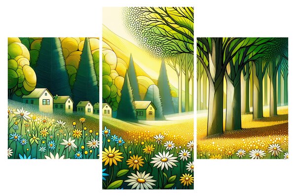 Obraz - Dedina v žlto-zelenej (90x60 cm)