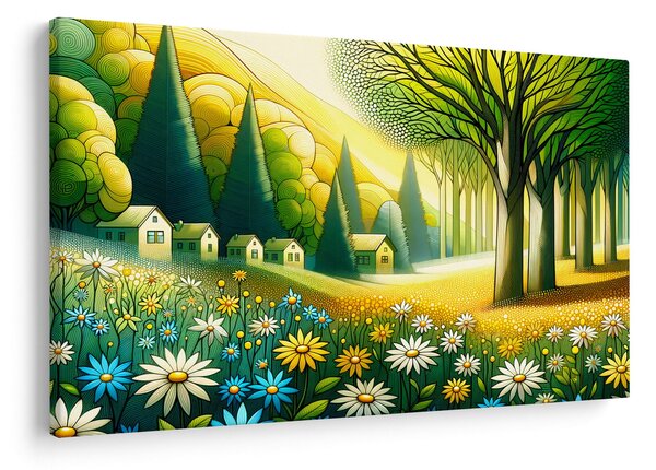 Obraz - Dedina v žlto-zelenej (90x60 cm)