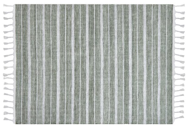 Koberec zelený a biely 160 x 230 cm pruhovaný vzor so strapcami moderná obývacia izba spálňa