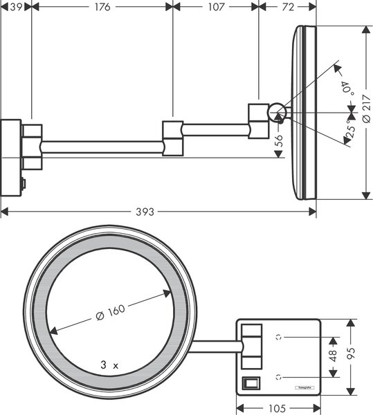 Hansgrohe AddStoris - Kozmetické zrkadlo s LED osvetlením, čierna matná 41790670