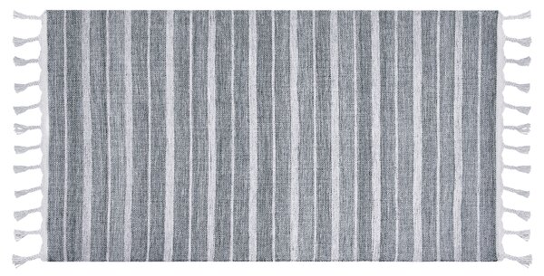 Koberec sivý a biely 80 x 150 cm pruhovaný vzor so strapcami moderná obývacia izba spálňa