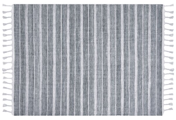 Koberec sivý a biely 160 x 230 cm pruhovaný vzor so strapcami moderná obývacia izba spálňa