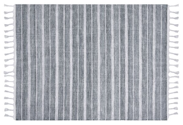 Koberec sivý a biely 140 x 200 cm pruhovaný vzor so strapcami moderná obývacia izba spálňa
