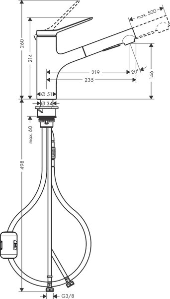 Hansgrohe Zesis M33 - Páková kuchynská batéria 150, vyťahovacia sprška, 2jet, chróm 74800000