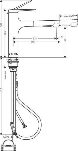Hansgrohe Zesis M33 - Páková kuchynská batéria 160, vyťahovacia spŕška, 2jet, sBox lite, čierna matná 74804670