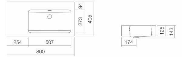 Alape WT.PR800.R - Umývadlo 800x405 mm, s prepadom, pravé, biela 4207300000