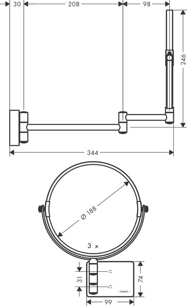 Hansgrohe AddStoris - Kozmetické zrkadlo Ø188 mm, chróm 41791000