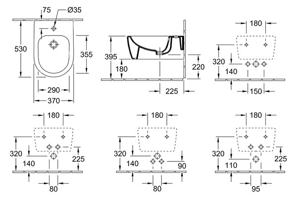 Villeroy & Boch Avento - Závesný bidet 370x530 mm, alpská biela 54050001