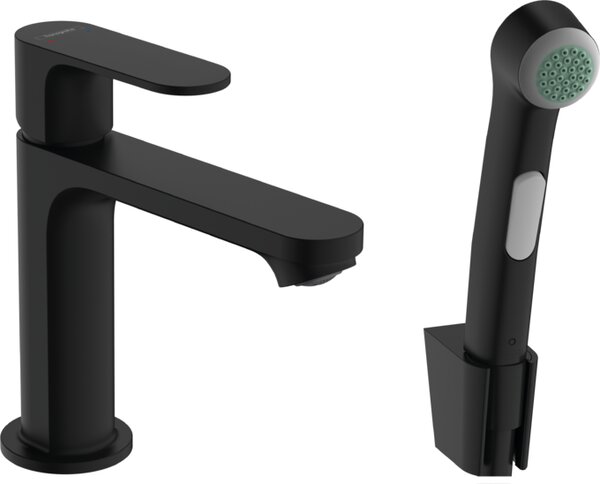 Hansgrohe Rebris S - Páková umývadlová batéria 110 s ručnou sprchou Bidette a sprchovou hadicou 160 cm, bez odtokovej súpravy, čierna matná 72215670