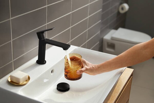 Hansgrohe Rebris E - Páková umývadlová batéria 110 CoolStart bez odtokovej súpravy, čierna matná 72560670