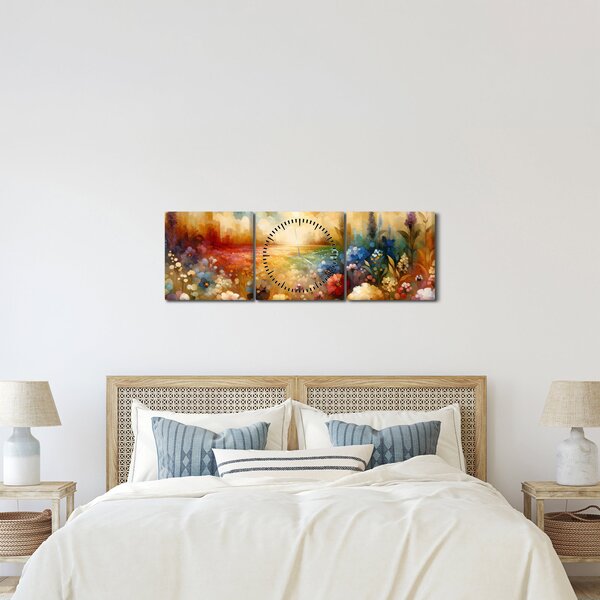 Obraz - Pestrofarebná lúka (s hodinami) (90x30 cm)