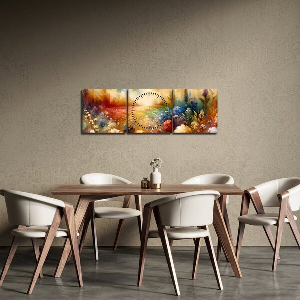 Obraz - Pestrofarebná lúka (s hodinami) (90x30 cm)