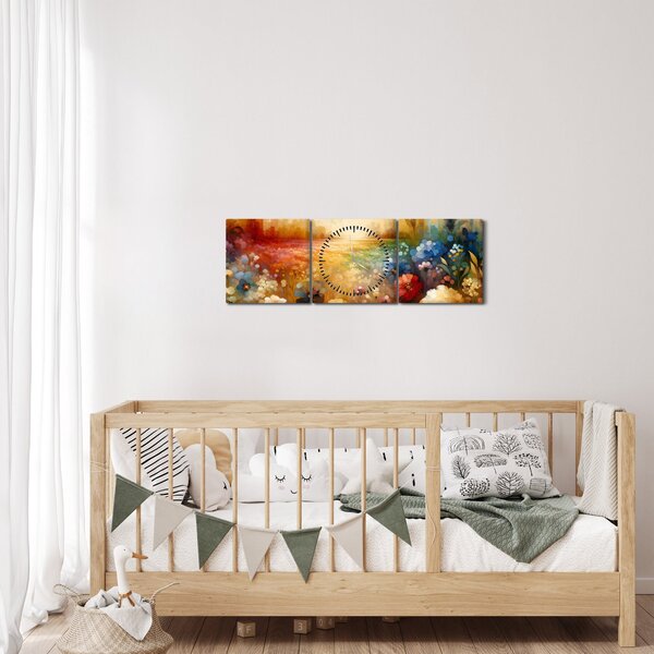 Obraz - Pestrofarebná lúka (s hodinami) (90x30 cm)