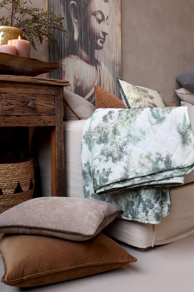 Prešívaný prehoz Aix Flower Cream/Olive 130 × 180 cm