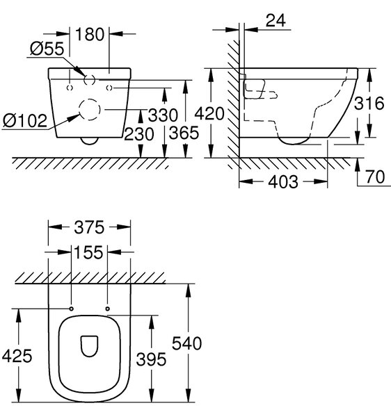 GROHE Euro Ceramic - Závesné WC, alpská biela 39538000