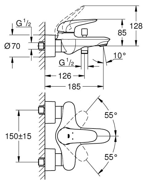 GROHE Wave - Páková vaňová batéria, chróm 32286001