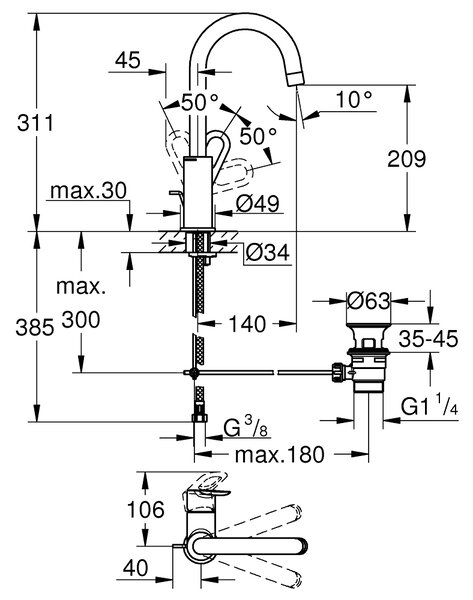 GROHE Bauloop - Páková umývadlová batéria, veľkosť L, chróm 23763000