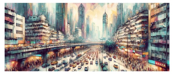 Obraz - Život veľkomesta (120x50 cm)