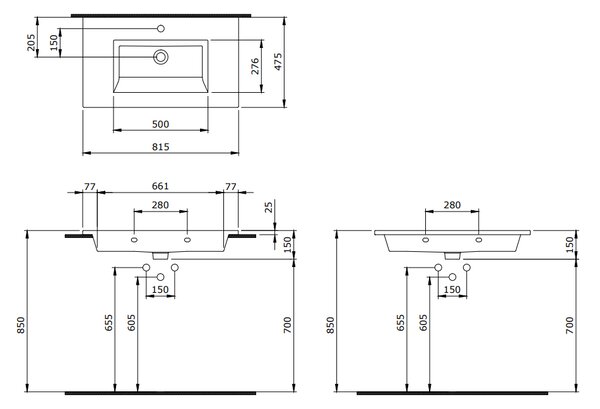 BOCCHI Milano - Umývadlo na skrinku s prepadom, 815x475 mm, biela lesklá