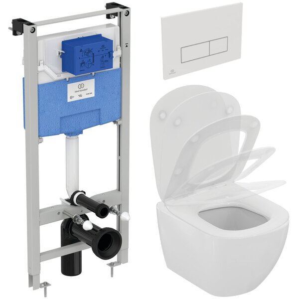 Ideal Standard Tesi WC Set - Závesné WC AQUABLADE s inštalačným systémom ProSys, ovládacie tlačidlo biele, sedátko so SoftClose