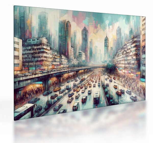 Sklenený obraz - Život veľkomesta (70x50 cm)