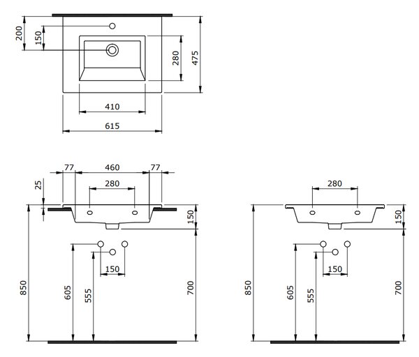 BOCCHI Milano - Umývadlo na skrinku s prepadom 615x475 mm, biela lesklá