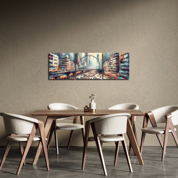 Obraz - Život veľkomesta (s hodinami) (90x30 cm)