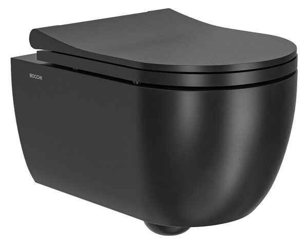 BOCCHI V-Tondo - WC závesné 545x360 mm, Rimless + sedátko slim, Soft Close - SET, čierna matná