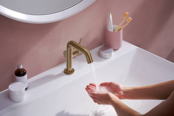 Hansgrohe Tecturis S - Páková umývadlová batéria 110 Fine CoolStart EcoSmart+ bez odtokovej súpravy, kartáčovaný bronz 73321140