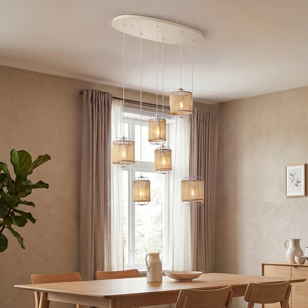 Japandi závesná lampa béžová s látkovými tienidlami 6-svetiel - Yente