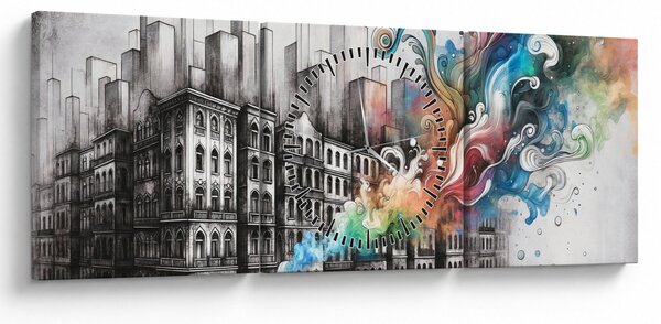 Obraz - Priemyselný život (s hodinami) (90x30 cm)