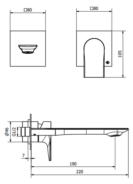 Teorema Slope - Umývadlová batéria dvojotvorová pod omietku s Push-Open odtokovou súpravou, chróm 9H316E
