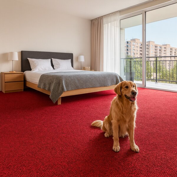 Ideal , Koberec metráž Efekt 5180, na mieru, šíře 5m, červená, filc, chodba / predsieň
