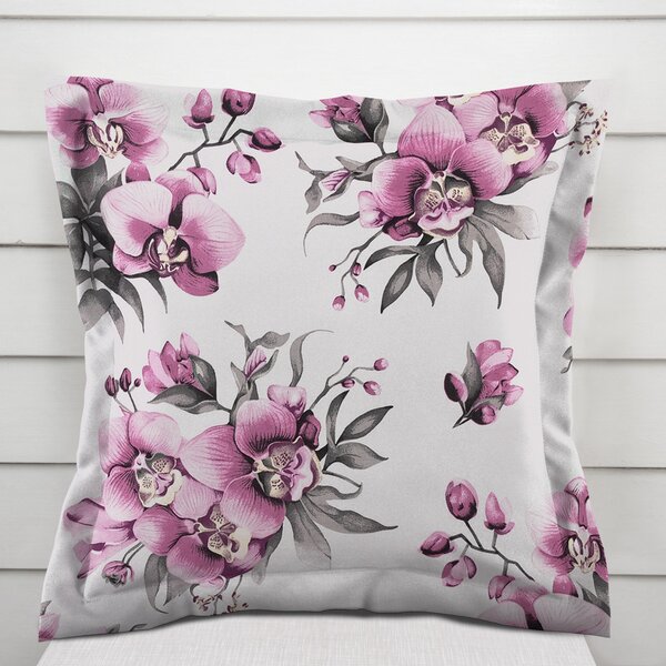 Biante Bavlnená obliečka na vankúš s lemom Sandra SA-623 Lila orchidey na bielom 30 x 50 cm